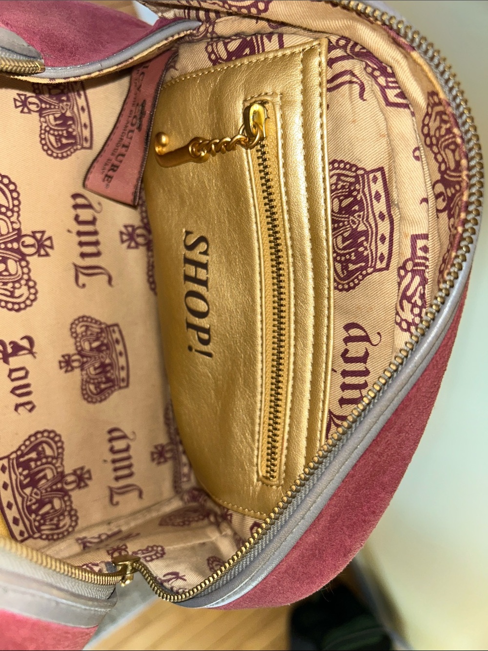 Juicy Couture Burgundy Velvet Satchel with Gray Leather Trim - Picture 6 of 10